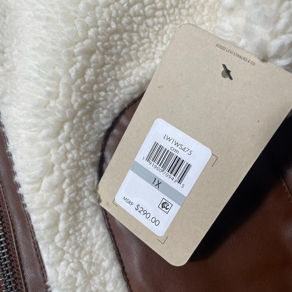 Levi's Faux Sherpa Moto Coat Jacket Women's size 1X white brown quilted NWT $290 - Picture 7 of 9